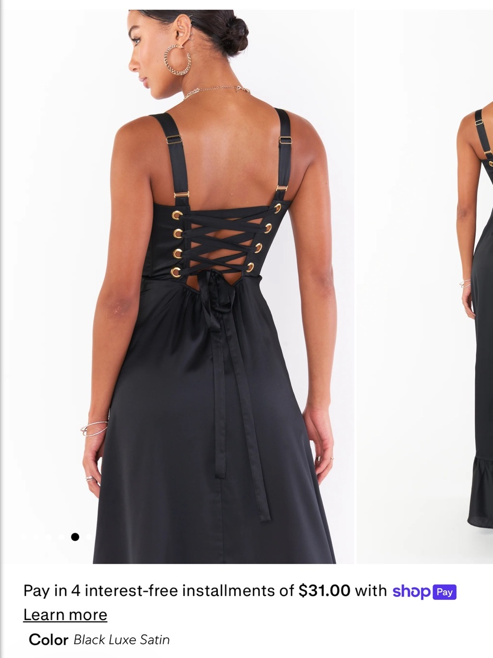 🌸 Show Me Your Mumu🌸 Black Luxe Satin look Lace-Up Back Midi Dress